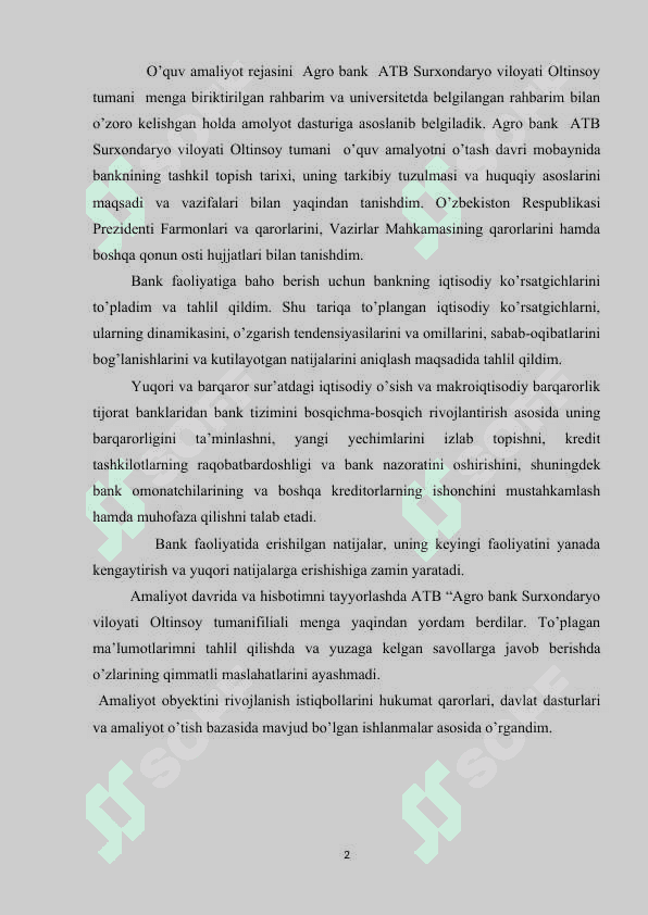 Agro bank amaliyot hisoboti  Oltinsoy tumani 2
