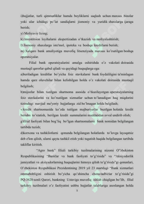 Agro bank amaliyot hisoboti  Sherabod  tumani 5