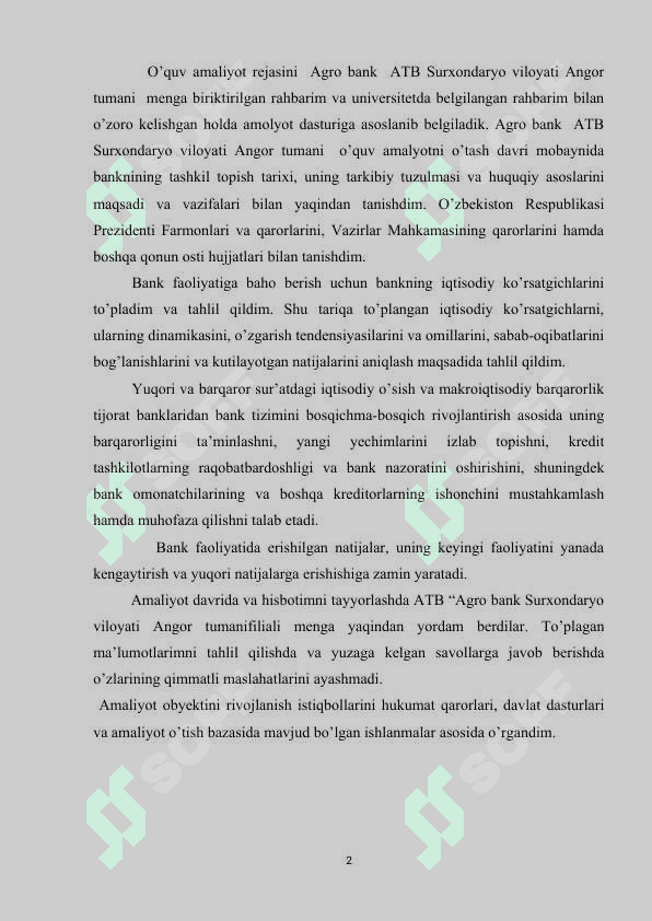 Agro bank amaliyot hisoboti   Angor tumani 2