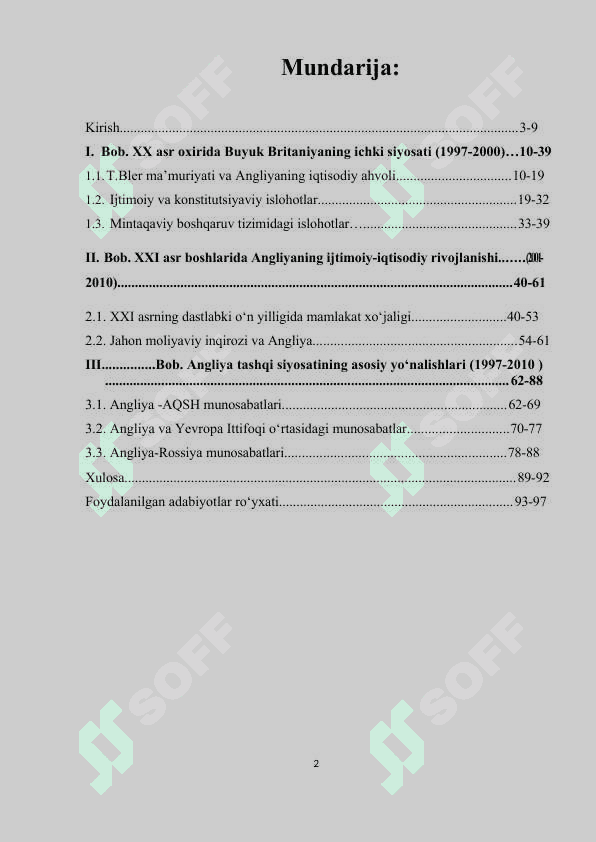 Angliya XX asr oxiri XXI asr boshlarida. Leyboristlar hokimiyat tepasida kurs ishi 2