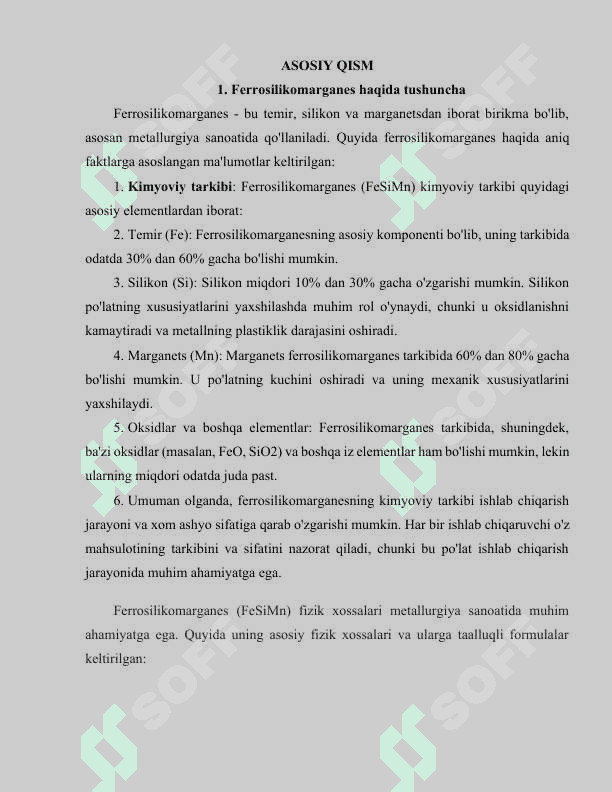 Ferrosilikomarganes ishlab chiqarish texnologiyasini tanlash va hisoblash 3