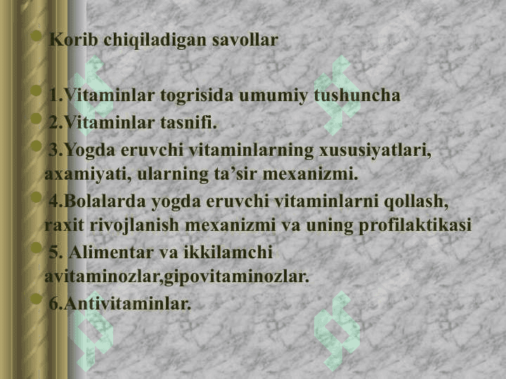 Vitaminlar, ularning  organizmdagi funksiyalari 2