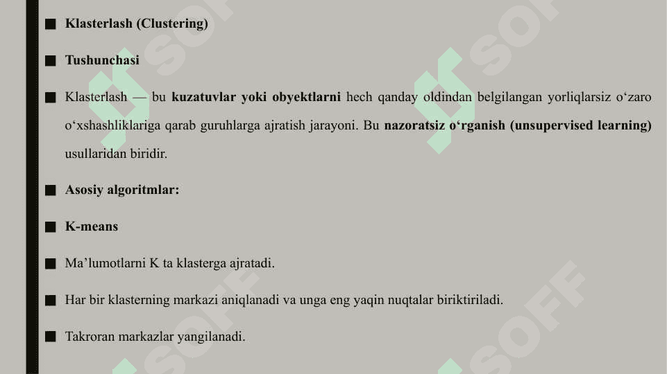 Sun'iy intellektda klasterlash va tasniflash alogirtmlari 4