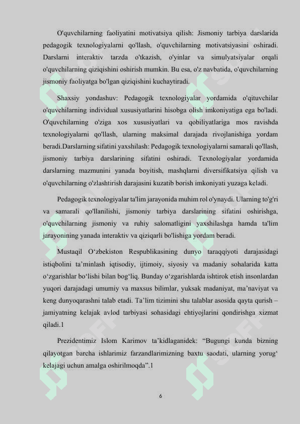 JISMONIY TARBIYA DARSLARIDA PEDAGOGIK TEXNOLOGIYALARNI JORIY ETISHNING ILMIY-PEDAGOGIK ASOSLARI 6