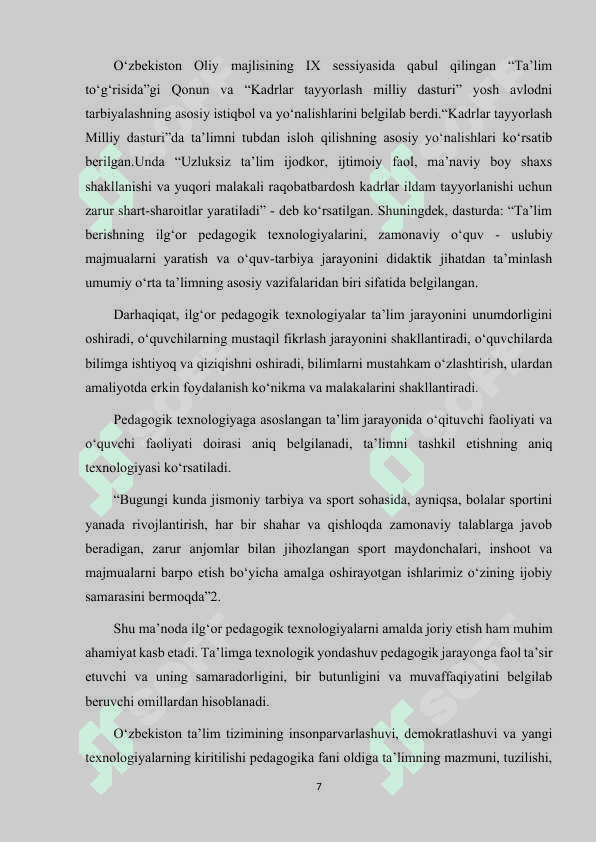 JISMONIY TARBIYA DARSLARIDA PEDAGOGIK TEXNOLOGIYALARNI JORIY ETISHNING ILMIY-PEDAGOGIK ASOSLARI 7