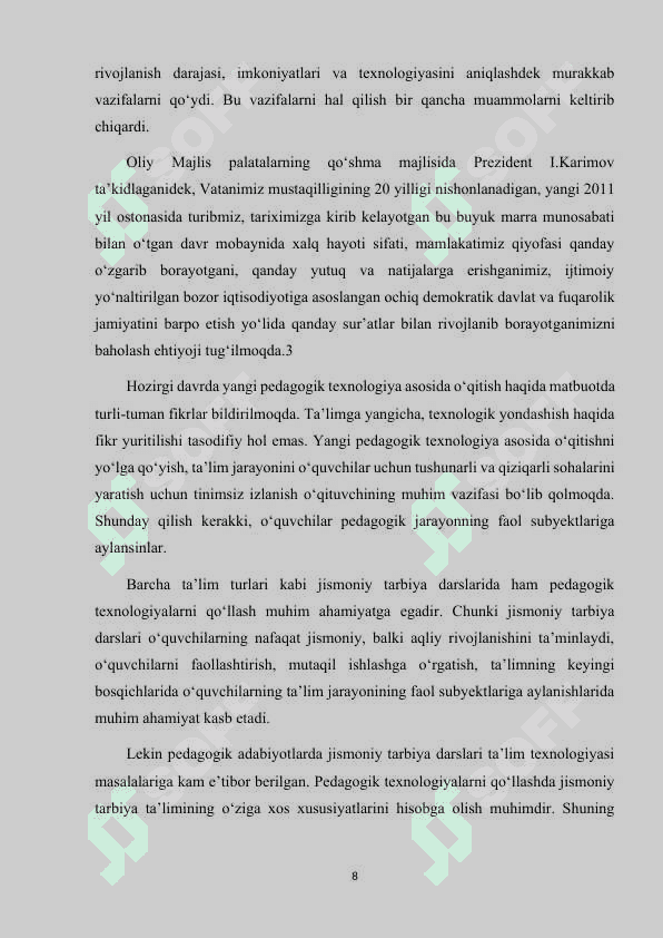 JISMONIY TARBIYA DARSLARIDA PEDAGOGIK TEXNOLOGIYALARNI JORIY ETISHNING ILMIY-PEDAGOGIK ASOSLARI 8