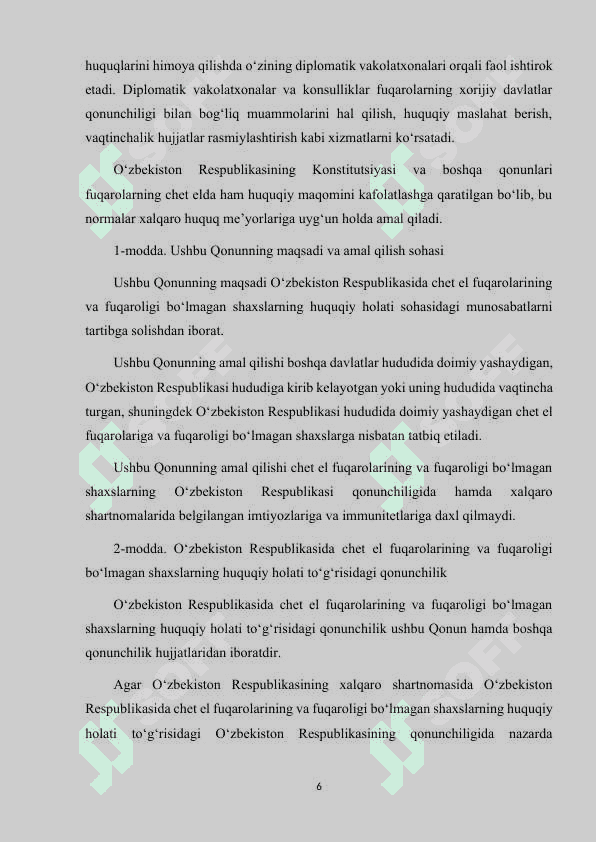 O‘ZBEKISTON FUQAROLARINING CHET ELDAGI HUQUQLARI VA QONUNIY MANFAATLARINI HIMOYA QILISH. 6