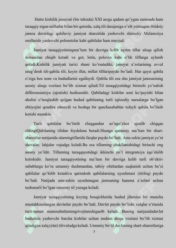 O'ZBEK ADABIY TILINING HOZIRGI RIVOJLANISH TENDENSIYALARI 7