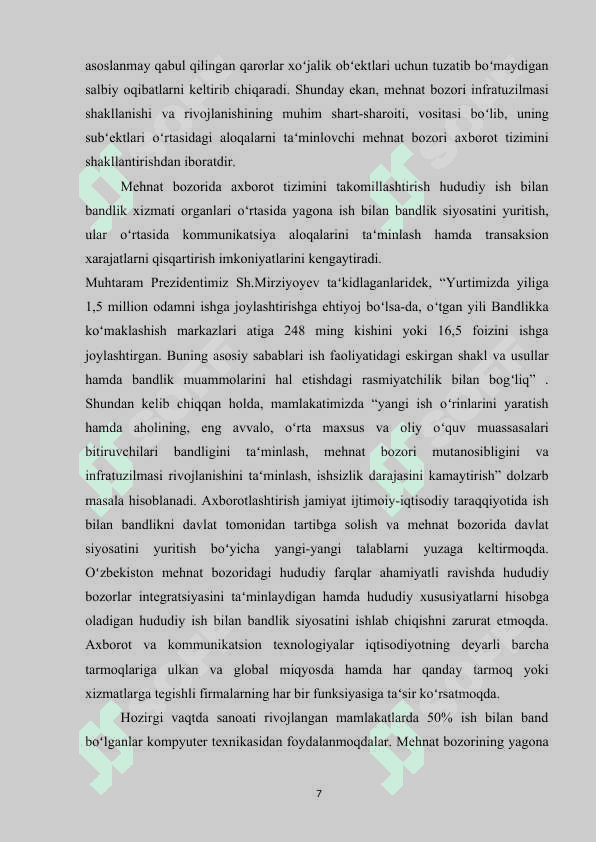 Ishchi kuchi, uning bandligi va ishsizlik 7