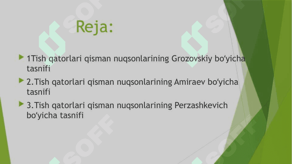 Tish qatorlari qisman nuqsonlarining Grozovskiy,Amiraev va Perzashkevich boʻyicha tasniflari 2