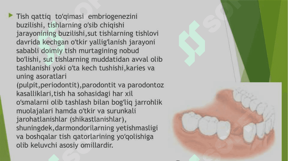 Tish qatorlari qisman nuqsonlarining Grozovskiy,Amiraev va Perzashkevich boʻyicha tasniflari 3