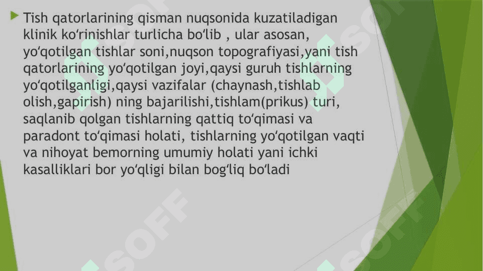 Tish qatorlari qisman nuqsonlarining Grozovskiy,Amiraev va Perzashkevich boʻyicha tasniflari 4