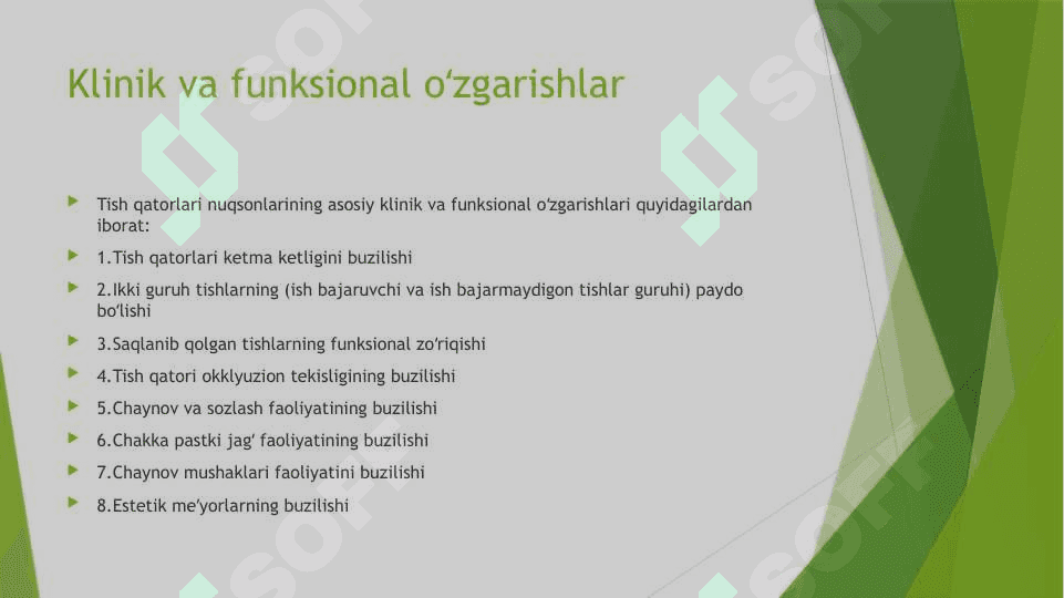 Tish qatorlari qisman nuqsonlarining Grozovskiy,Amiraev va Perzashkevich boʻyicha tasniflari 6