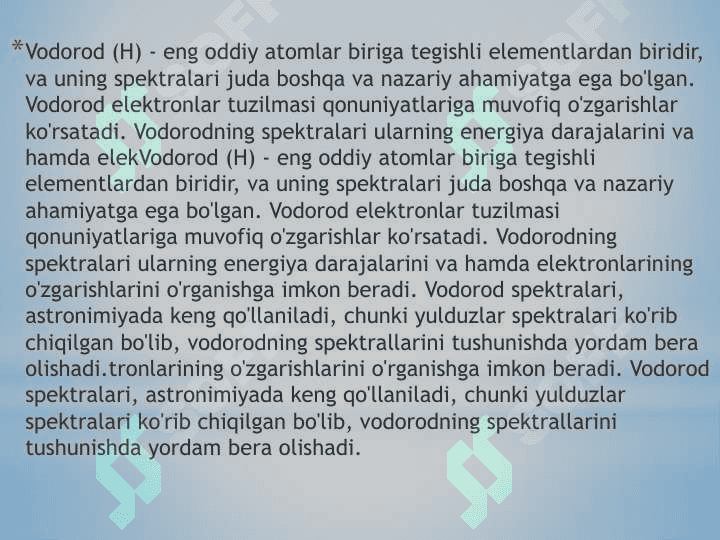 Vodorod va boshqa elementlar spektorlari 2