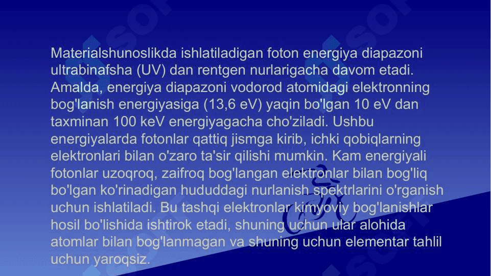 Fotoelektron (FES) va rentgenoelektron (RES) spektraskopiya 6