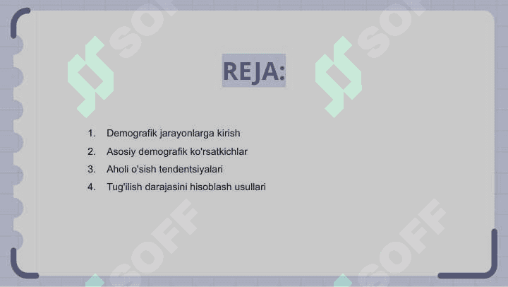 Aholi orasida demografik jarayon va demografik ko’rsatkichlarni hisoblash usullari 2
