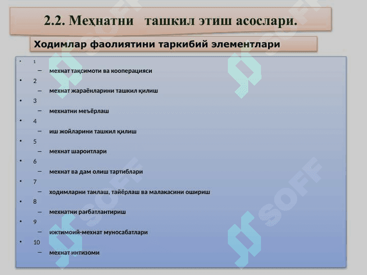 МЕҲНАТ ФАОЛИЯТИНИ ТАШКИЛ ЭТИШ ВА НОРМАЛАШ 7
