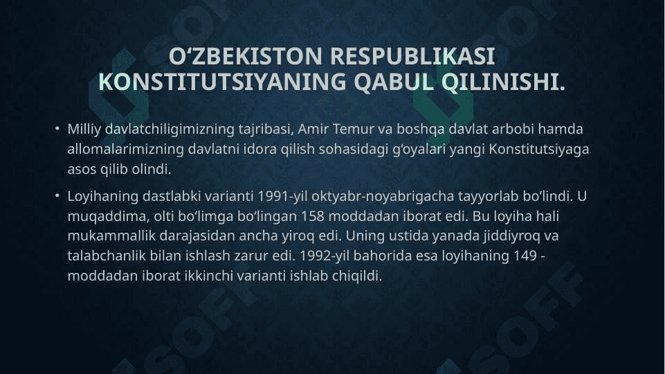 O‘zbekiston Respublikasi Konstitutsiyaning qabul qilinishi va uning tarixiy ahamiyati 5