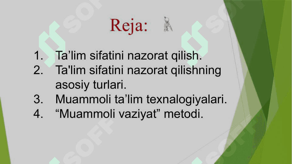 Ta’lim sifatini nazorat qilish va  uning  turlari. Muammoli ta’lim  texnalogiyasi  mohiyati va uning  turlari 2