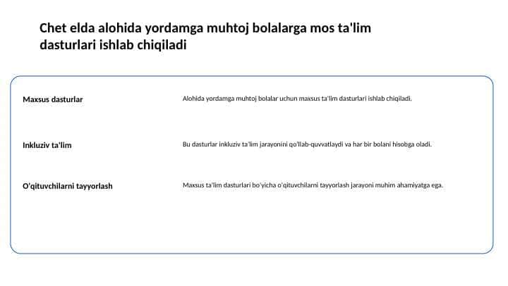 Chet elda alohida yordamga muhtoj bolalarga mos ta'lim dasturlari ishlab chiqiladi