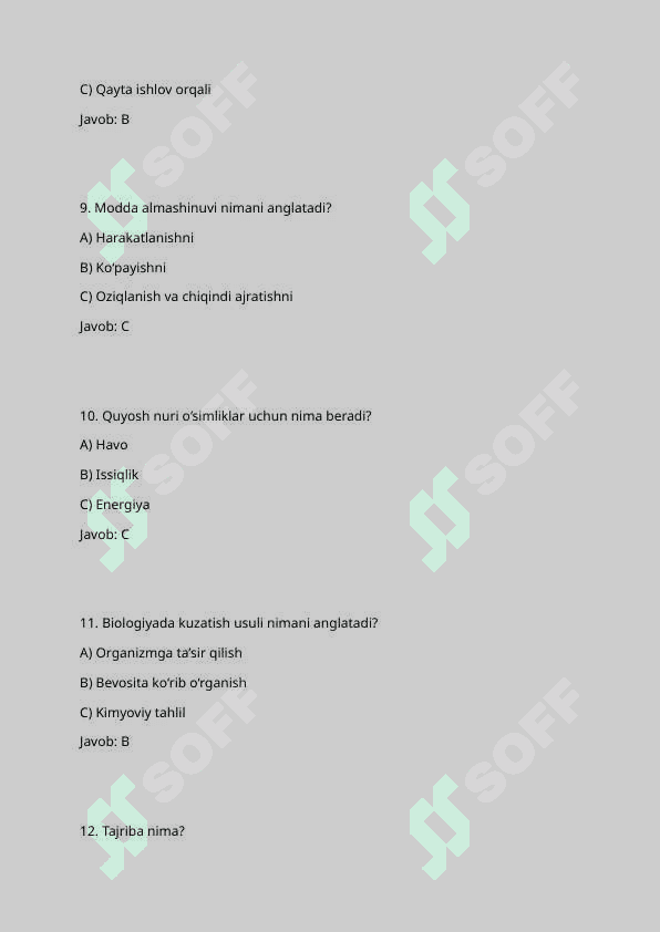 5-sinf biologiya test 3