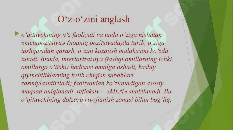 O‘Z-O‘ZINI TARBIYALASH VA O‘Z USTIDA ISHLASH. PEDAGOGIKA TAJRIBANI TO‘PLASH TIZIMI 8