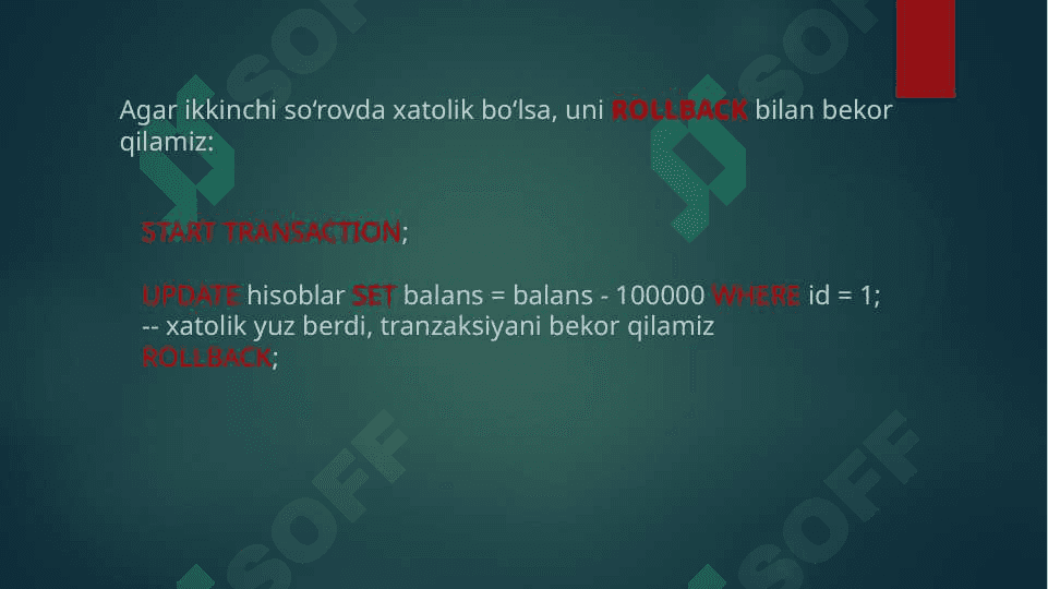Tranzaksiyalarni boshqarishda so'rovlar yaratish va qayta ishlash 5