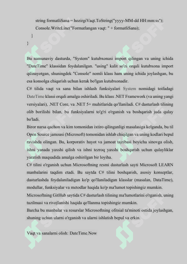 Kura ishi(C#da sana va avqt kattaliklari bilan ishlash) 4