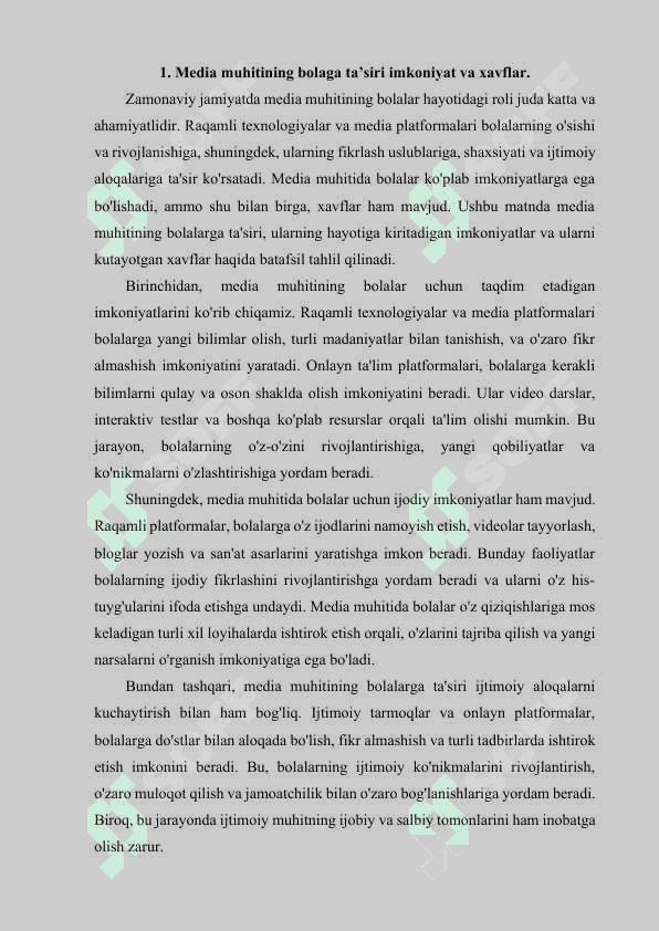 Media muxitda bola huquqlari. 2
