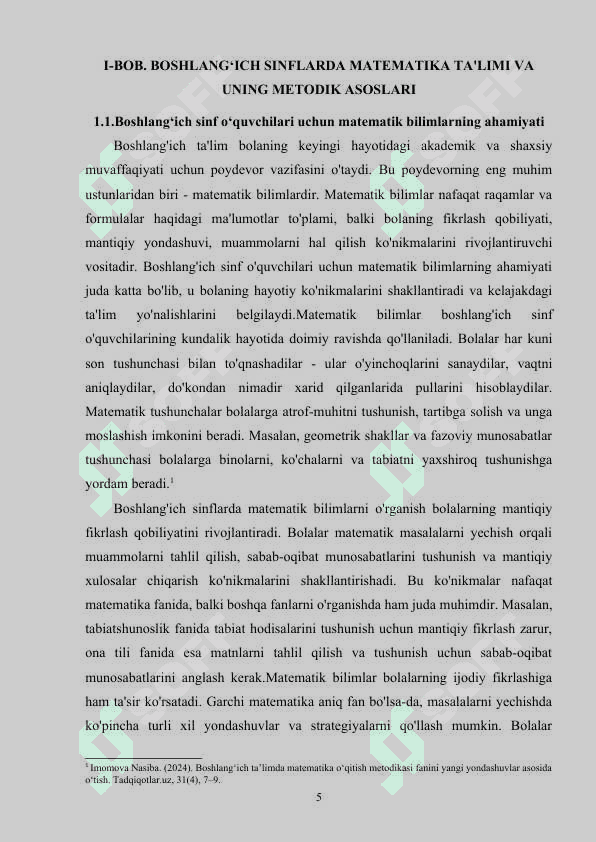 BOSHLANG'ICH SINFLARDA MATEMATIKA FANINI NOANANAVIY USULDA O'QITISH 5