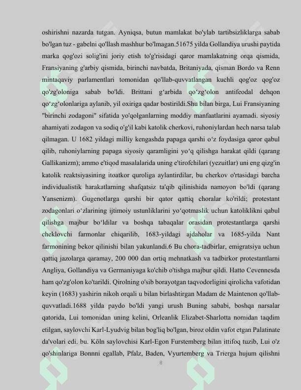 LYUDOVIK XIV NING ICHKI VA TASHQI SIYOSATI 8