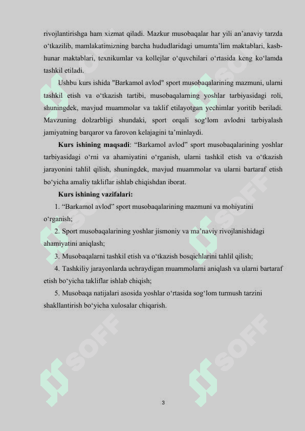 "BARKAMOL AVLOD" SPORT MUSOBAQALARINI TASHKIL ETISH VA O'TKAZISH. 3