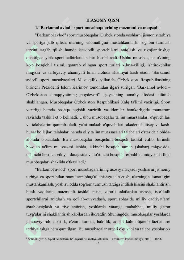 "BARKAMOL AVLOD" SPORT MUSOBAQALARINI TASHKIL ETISH VA O'TKAZISH. 4