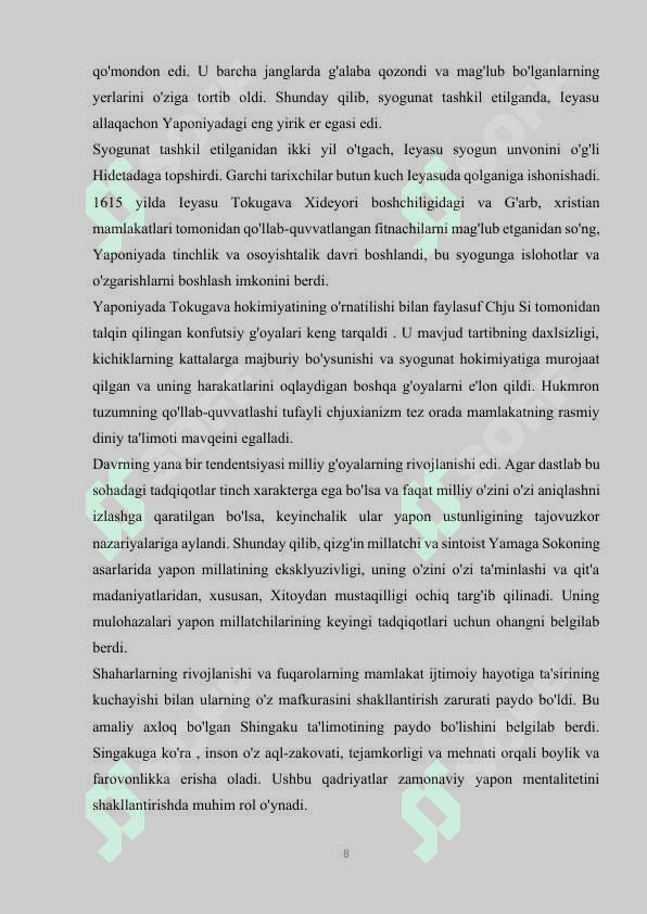 Syogunut davrida Yaponiyaning ijtimoiy-iqtisodiy va siyosiy rivojlanishi 8