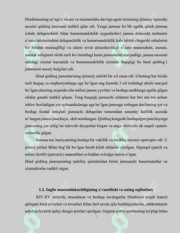 Hindistonda Angliya hukmronligining o’rnatilishi 7