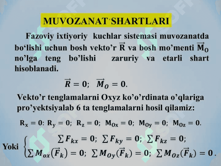 Fazoda joylashgan parallel kuchlar sistemasioing muvozanati 2