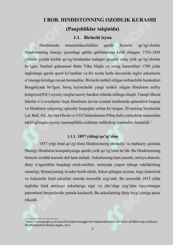 XIX ASRNING  IKKINCHI YARMIDA, XX ASR BOSHLARIDADA HINDISTONDA MILLIY OZODLIK HARAKATI 5
