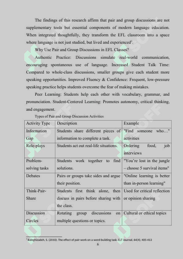 Teaching English through pair work and group discussions in EFL classes 6