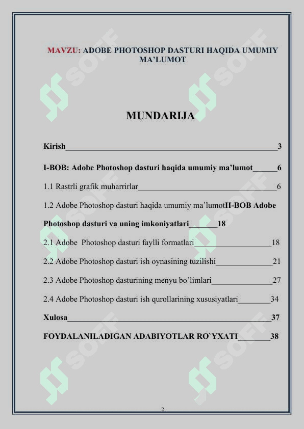 ADOBE PHOTOSHOP DASTURI HAQIDA UMUMIY MA’LUMOT 2