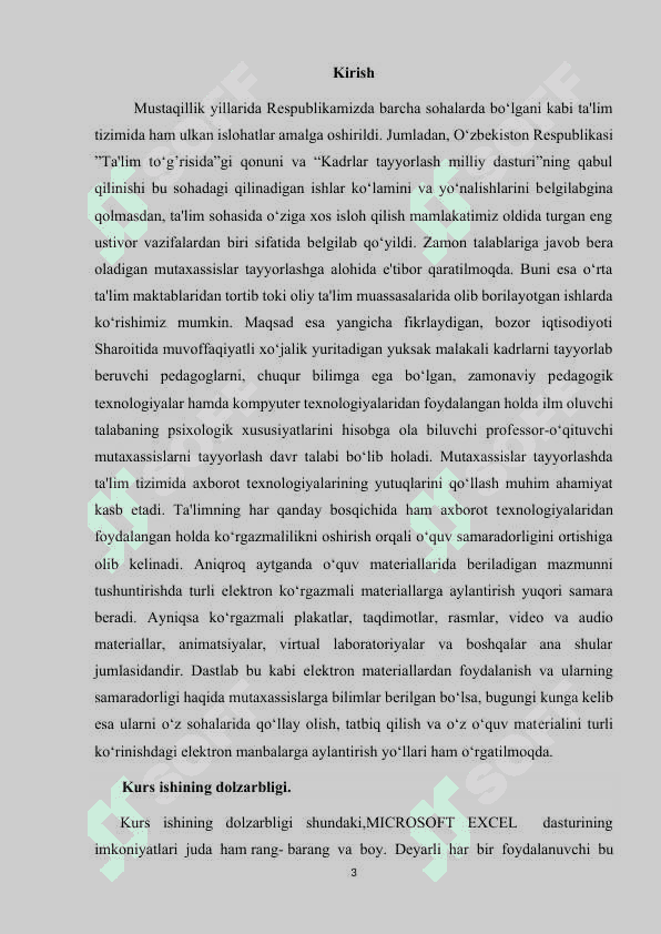 Microsoft Excel dasturida misollar yechish texnologiyasi 3