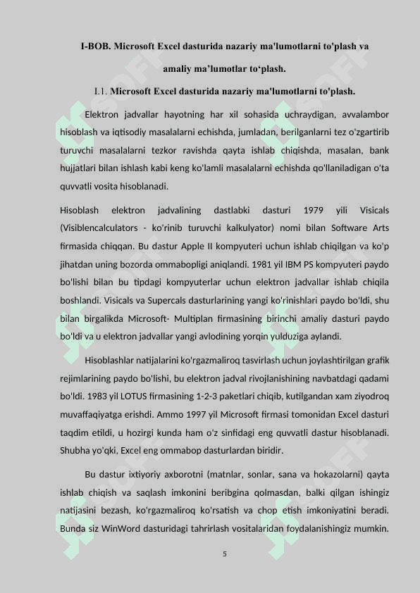 Microsoft Excel dasturida misollar yechish texnologiyasi 5