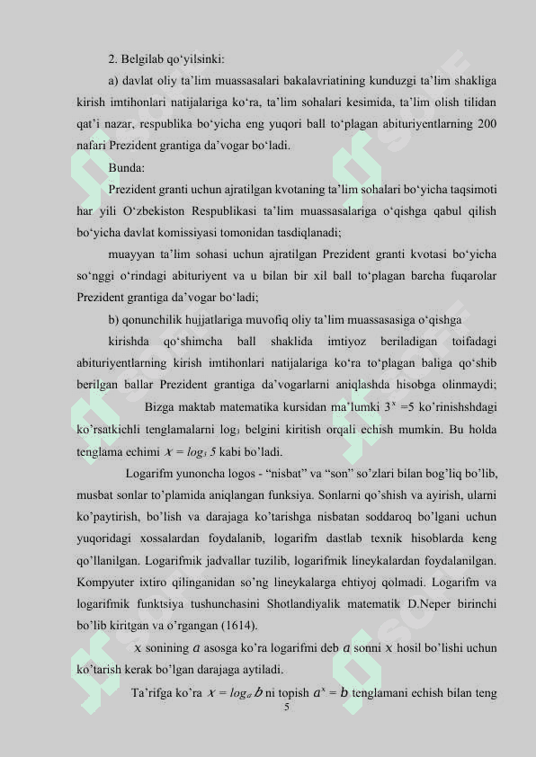Logarifmik tenglama va tengsizliklarni o'qitish metodikasi 5