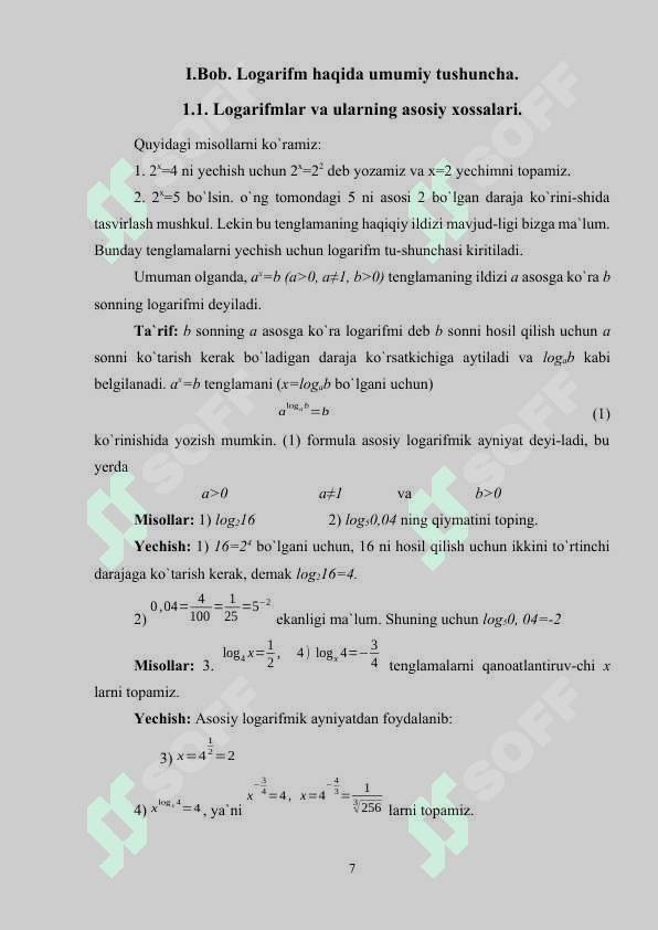 Logarifmik tenglama va tengsizliklarni o'qitish metodikasi 7