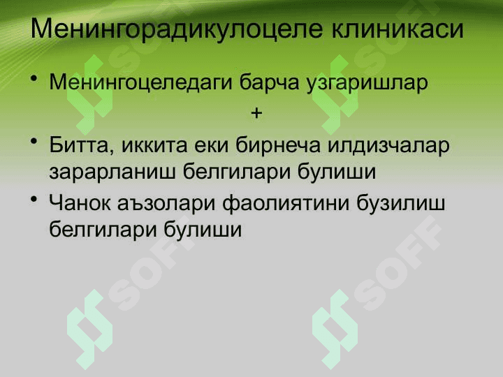 Markaziy nerv sistemasi rivojlanish nuqsonlari. МАРКАЗИЙ НЕРВ СИСТЕМАСИ РИВОЖЛАНИШ НУКСОНЛАРИ 7