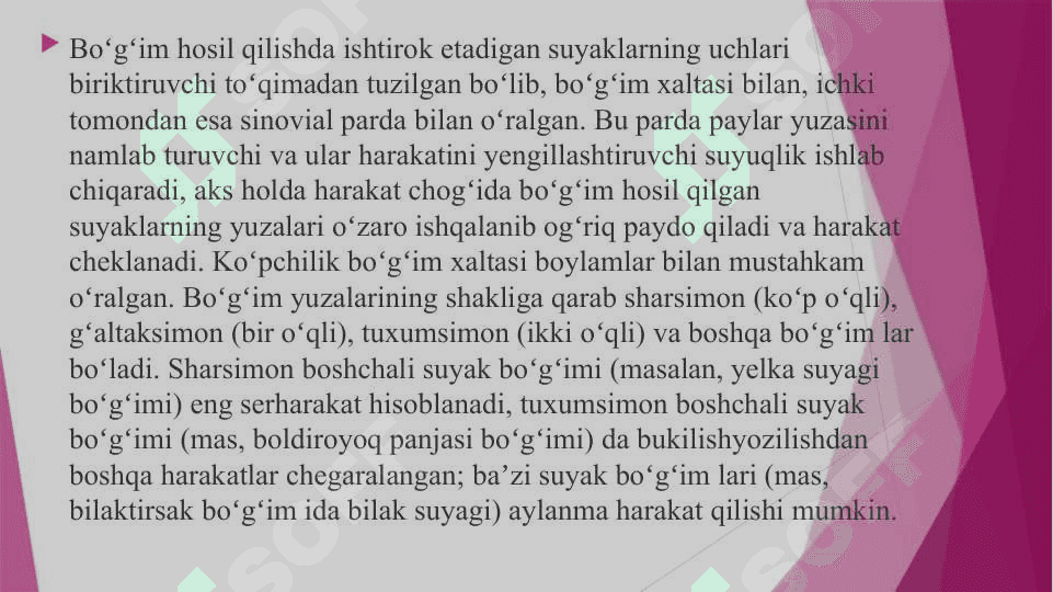 Bo'g'im yuzalari va bo'g'im turlari 3