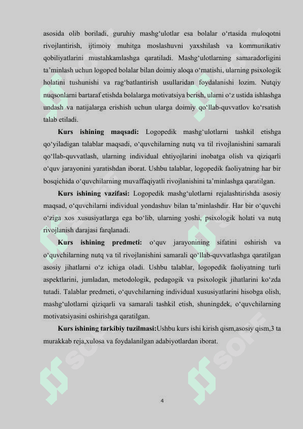 Logopedik mashg‘ulotlarni tashkil etishga qo‘yiladigan talablar 4