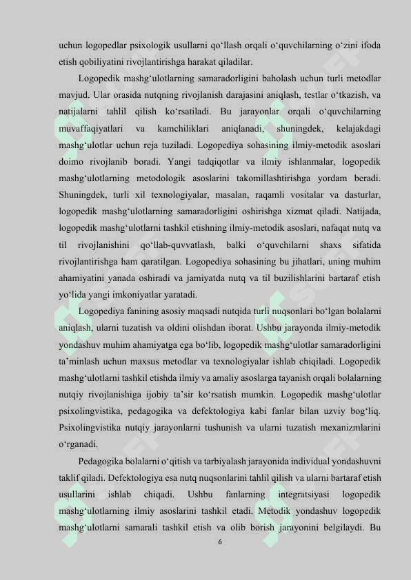 Logopedik mashg‘ulotlarni tashkil etishga qo‘yiladigan talablar 6
