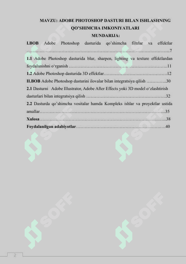 ADOBE PHOTOSHOP DASTURI BILAN ISHLASHNING QO’SHIMCHA IMKONIYATLARI 2