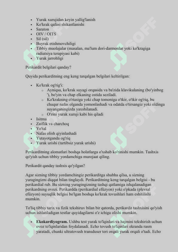 PERIKARD KASALLIKLARI, YURAK O’SMALARI, YURAK TRANSPLANTATSIYASI. 3