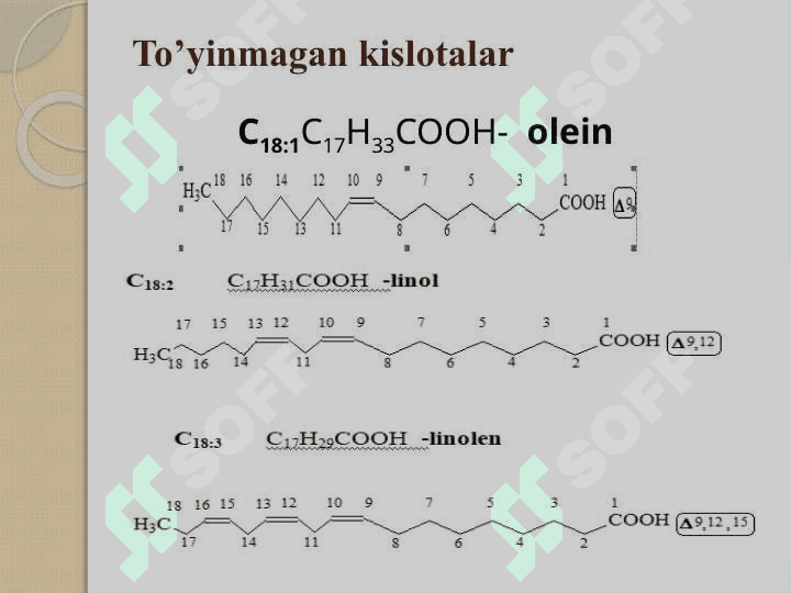 Lipidlar.Lipidlarning klassifikatsiyasi:Sovunlanadigan lipidlar 7